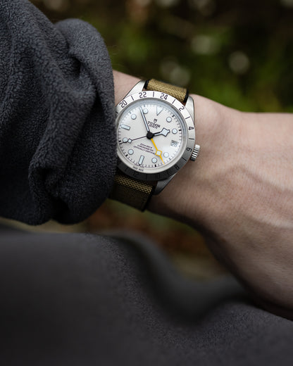 Premium Hybrid Sailcloth FKM Rubber Two Piece Watch Strap (20mm - 22mm - 24mm) Khaki Tan - Quick Release Spring Bars