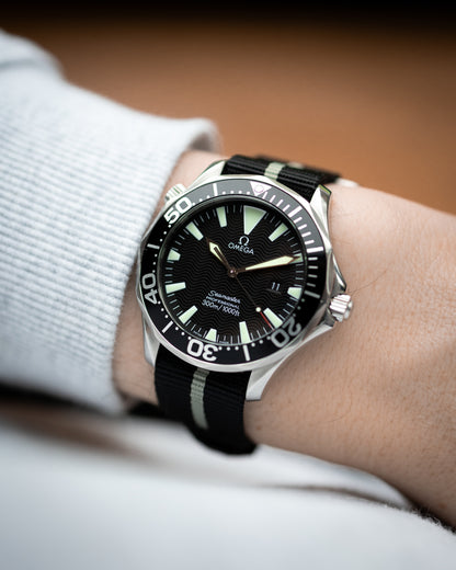 The Adventurer - Tubular Nylon Single Pass Hook and Loop Watch Strap - Black Grey