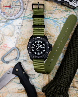 Obsidian Series - Premium Tubular Nylon Single Pass Watch Strap - Green