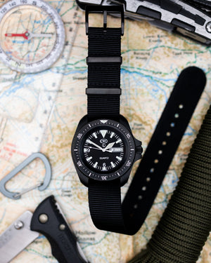 Obsidian Series - Premium Tubular Nylon Single Pass Watch Strap - Black