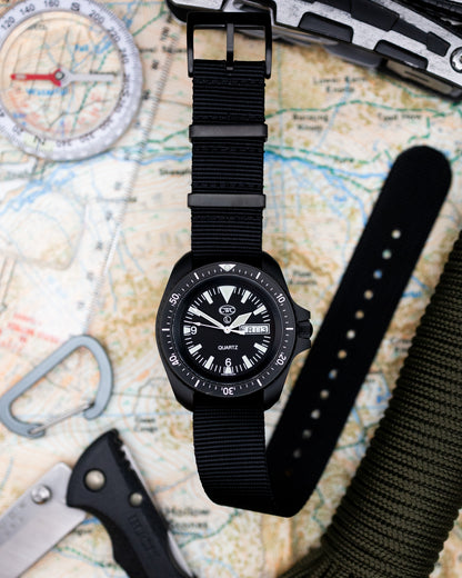 Obsidian Series - Premium Tubular Nylon Single Pass Watch Strap - Black