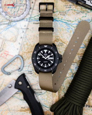Obsidian Series - Premium Tubular Nylon Single Pass Watch Strap - Khaki