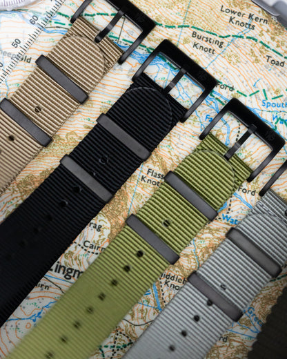 Obsidian Series - Premium Tubular Nylon Single Pass Watch Strap - Black