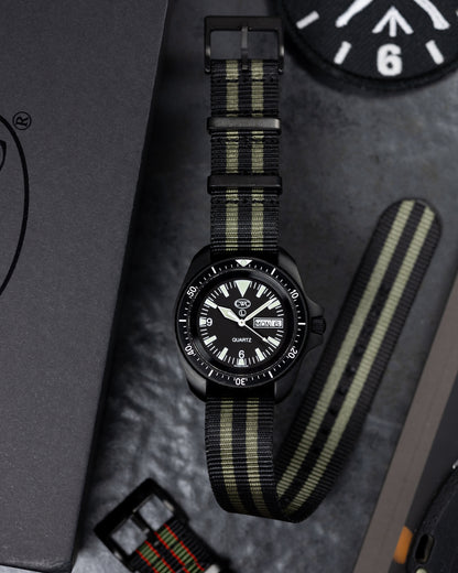 Obsidian Series - Premium Tubular Nylon Single Pass Watch Strap - Spectre - Black Grey