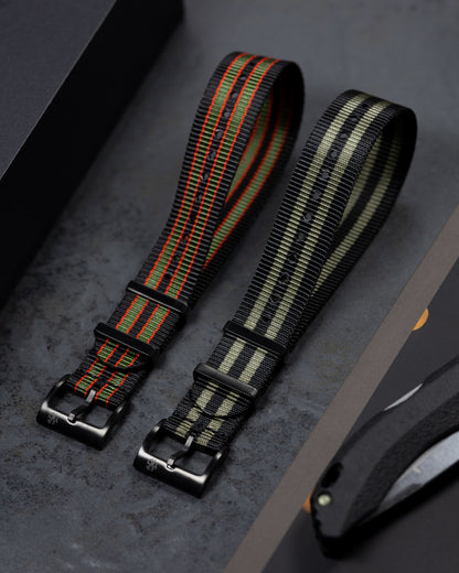 Obsidian Series - Premium Tubular Nylon Single Pass Watch Strap - Spectre - Black Grey