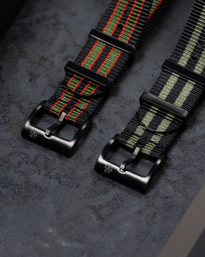 Obsidian Series - Premium Tubular Nylon Single Pass Watch Strap - Spectre - Black Grey