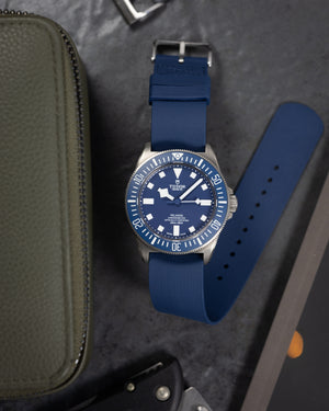 Premium FKM Rubber Single Pass Strap - Hatch Weave - Blue