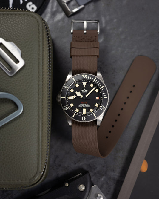 Premium FKM Rubber Single Pass Strap - Hatch Weave - Brown