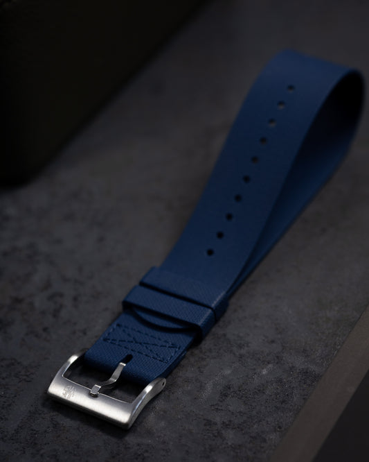 Premium FKM Rubber Single Pass Strap - Hatch Weave - Blue