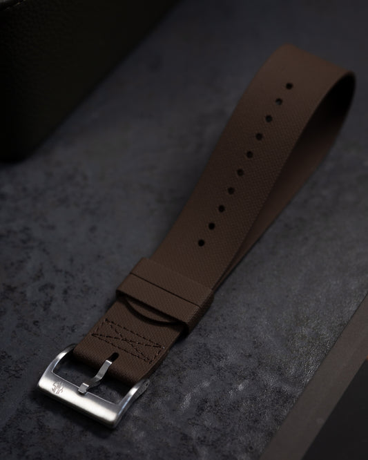 Premium FKM Rubber Single Pass Strap - Hatch Weave - Brown