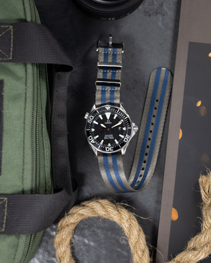 Premium James Bond Blue  Spectre Single Pass Seatbelt Military Watch Strap