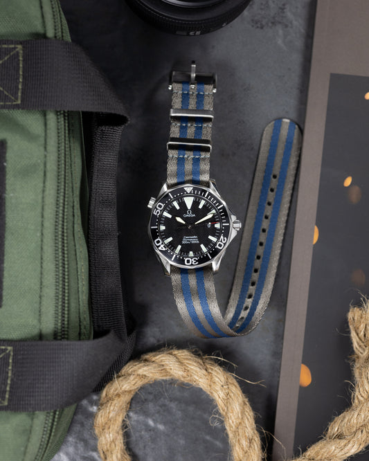 Premium James Bond Blue  Spectre Single Pass Seatbelt Military Watch Strap