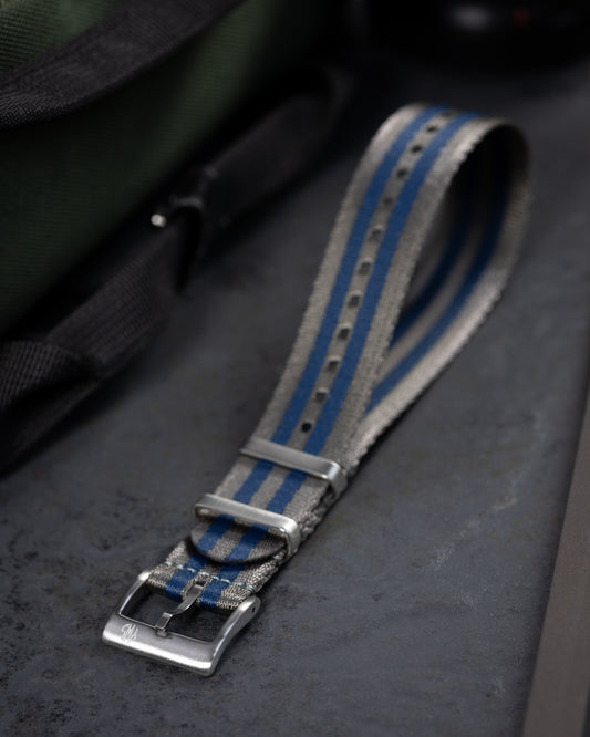 Premium James Bond Blue  Spectre Single Pass Seatbelt Military Watch Strap