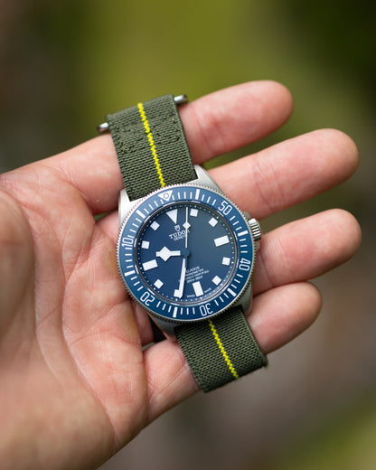 The Adventurer Elastics - Single Pass Hook and Loop Watch Strap - Green Yellow