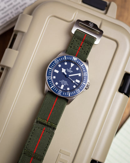 The Adventurer Elastics - Single Pass Hook and Loop Watch Strap - Green Red