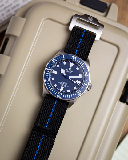 The Adventurer Elastics - Single Pass Hook and Loop Watch Strap - Black Blue