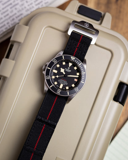 The Adventurer Elastics - Single Pass Hook and Loop Watch Strap - Black Red