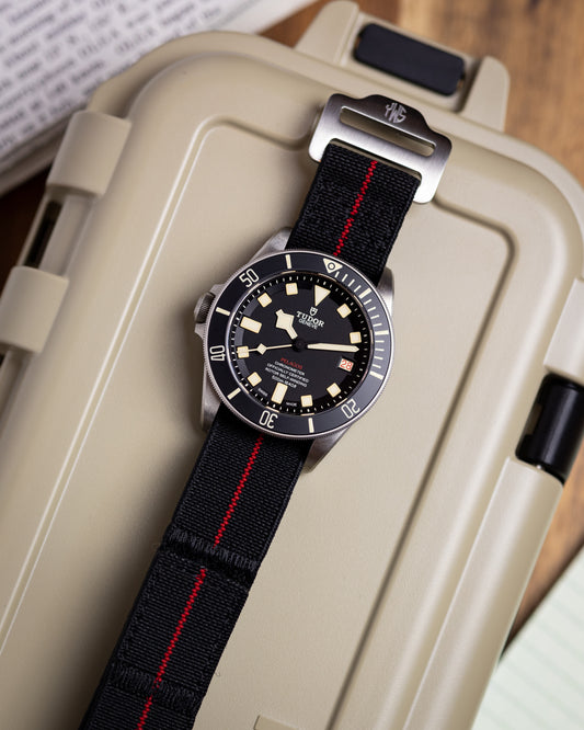 The Adventurer Elastics - Single Pass Hook and Loop Watch Strap - Black Red