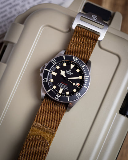 The Adventurer - Ribbed Nylon Single Pass Hook and Loop Watch Strap - Caramel Brown
