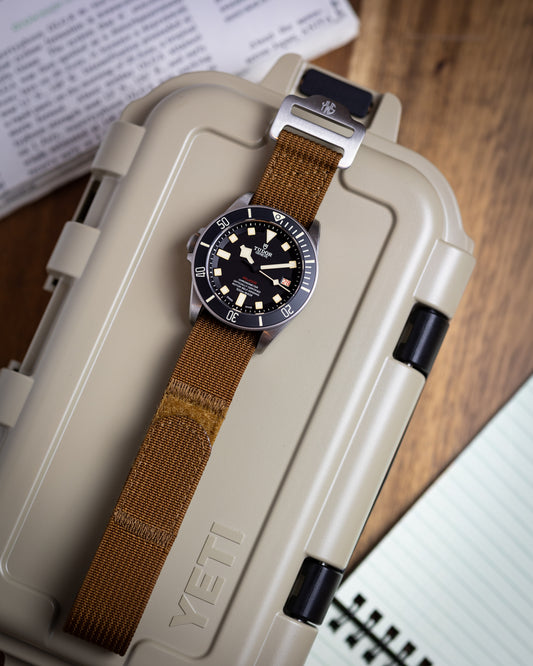 The Adventurer - Ribbed Nylon Single Pass Hook and Loop Watch Strap - Caramel Brown