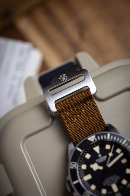The Adventurer - Ribbed Nylon Single Pass Hook and Loop Watch Strap - Caramel Brown