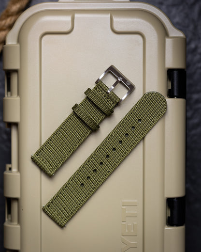 Premium Nylon Braided Ribbed Nylon Two Piece Watch Strap - Forest Green
