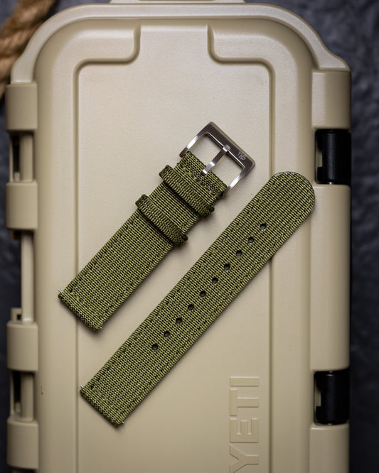 Premium Nylon Braided Ribbed Nylon Two Piece Watch Strap - Forest Green