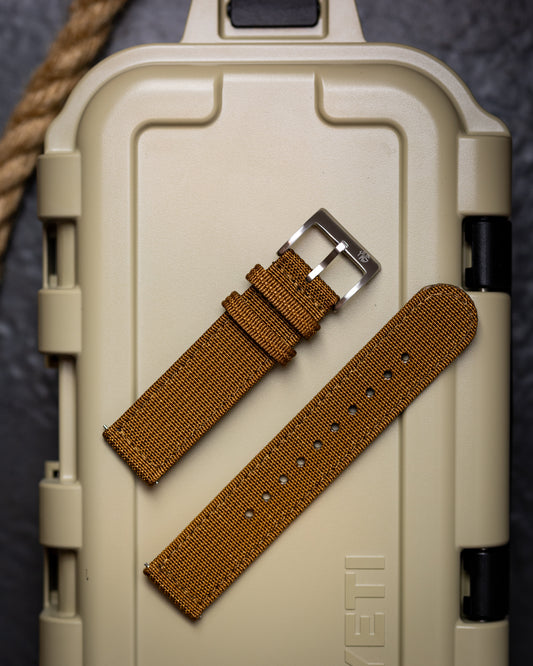 Premium Nylon Braided Ribbed Nylon Two Piece Watch Strap - Caramel Brown