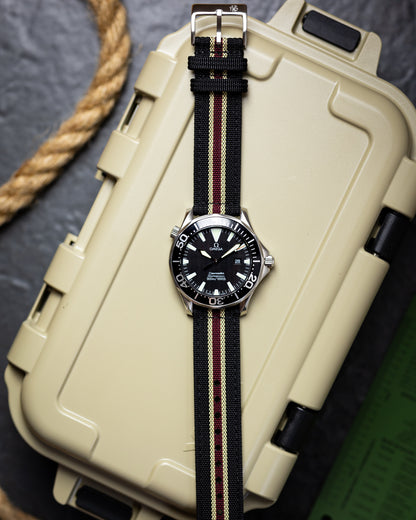 Premium Nylon Braided Ribbed Nylon Two Piece Watch Strap - Black Khaki Red