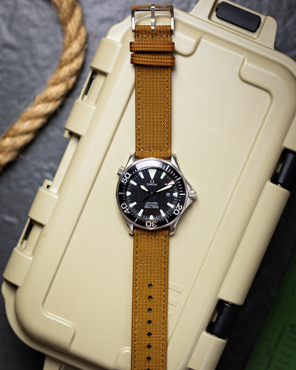 Premium Nylon Braided Ribbed Nylon Two Piece Watch Strap - Caramel Brown