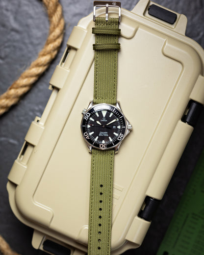 Premium Nylon Braided Ribbed Nylon Two Piece Watch Strap - Forest Green