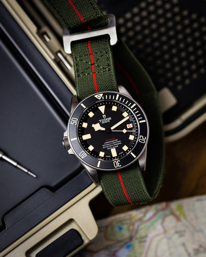 The Adventurer Elastics - Single Pass Hook and Loop Watch Strap - Green Red