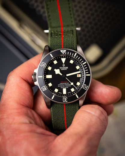 The Adventurer Elastics - Single Pass Hook and Loop Watch Strap - Green Red