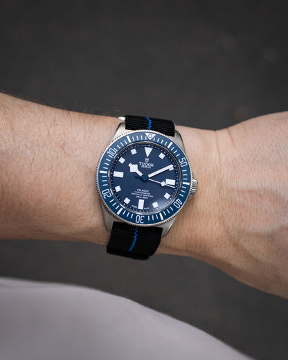 The Adventurer Elastics - Single Pass Hook and Loop Watch Strap - Black Blue
