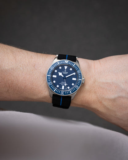 The Adventurer Elastics - Single Pass Hook and Loop Watch Strap - Black Blue