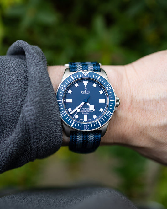 The Adventurer - Ribbed Nylon Single Pass Hook and Loop Watch Strap - Blue Bond