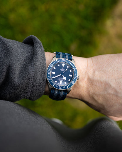 The Adventurer - Ribbed Nylon Single Pass Hook and Loop Watch Strap - Blue Bond