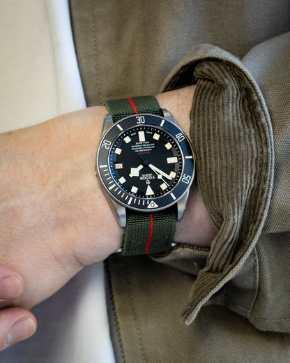 The Adventurer Elastics - Single Pass Hook and Loop Watch Strap - Green Red