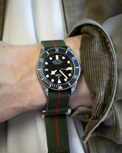 The Adventurer Elastics - Single Pass Hook and Loop Watch Strap - Green Red