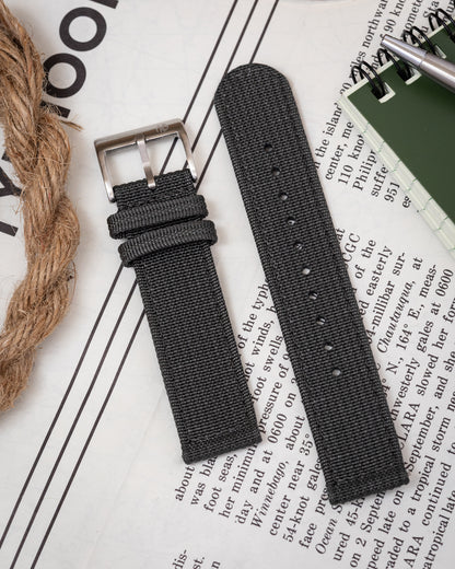 Premium Nylon Braided Ribbed Nylon Two Piece Watch Strap - Dark Grey