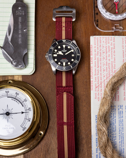 The Adventurer - Ribbed Nylon Single Pass Hook and Loop Watch Strap - Maroon Khaki