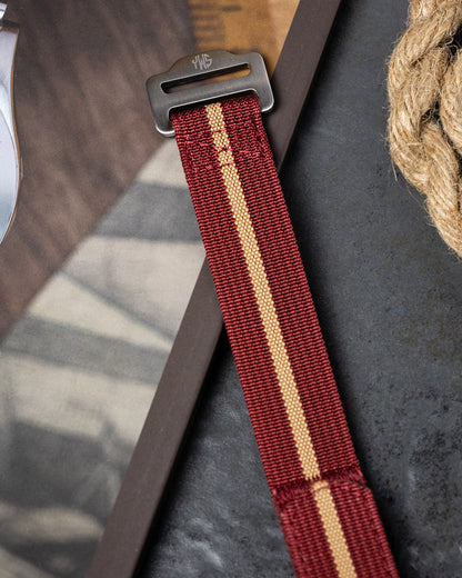 The Adventurer - Ribbed Nylon Single Pass Hook and Loop Watch Strap - Maroon Khaki