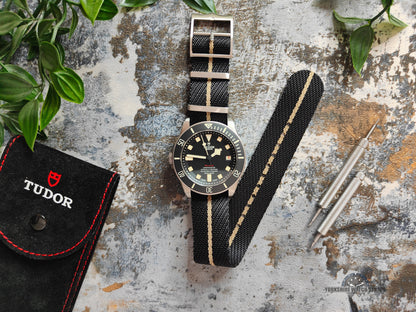 Premium Twill Single Pass For Tudor Watch Strap - Black Khaki