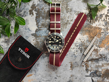 Premium Twill Single Pass For Tudor Watch Strap - Maroon