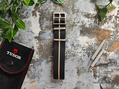 Premium Twill Single Pass For Tudor Watch Strap - Black Khaki