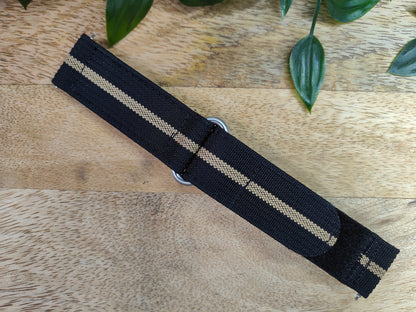 Premium Ribbed Ballistic Nylon Two Piece Velcro Watch Strap - Black Khaki