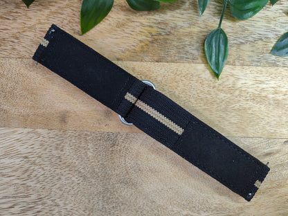 Premium Ribbed Ballistic Nylon Two Piece Velcro Watch Strap - Black Khaki