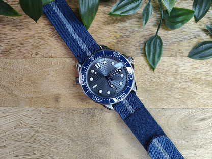 Premium Ribbed Ballistic Nylon Two Piece Velcro Watch Strap - Navy Blue Grey