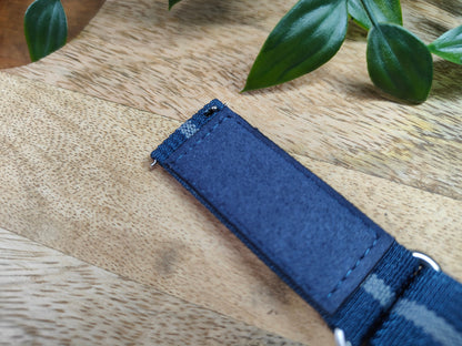 Premium Ribbed Ballistic Nylon Two Piece Velcro Watch Strap - Navy Blue Grey