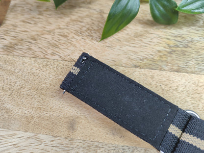 Premium Ribbed Ballistic Nylon Two Piece Velcro Watch Strap - Black Khaki